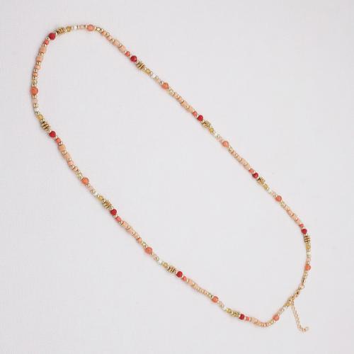 Collier en alliage de zinc Pull, avec Des billes de verre & plastique revêtu de cuivre & Acrylique, avec 5CM chaînes de rallonge, Placage, pour femme, rose, Longueur Environ 84 cm, Vendu par PC