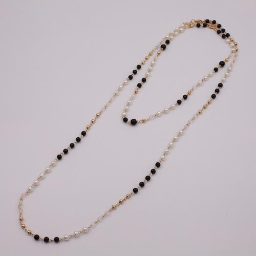 Collier en alliage de zinc Pull, avec Des billes de verre & perle de verre & plastique revêtu de cuivre, Placage, pour femme, couleurs mélangées, Length approx. 52CM and 93CM and 5CM extension chain, Vendu par PC