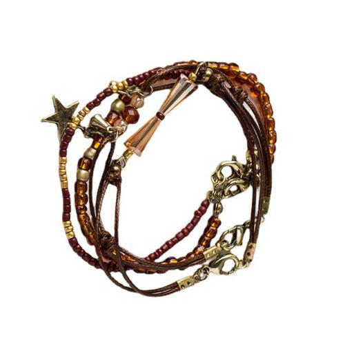 Tibetan Style Bracelet, with Glass Beads & Wax Cord, plated, 4 pieces & for woman, amber, Length:Approx 18 cm, Sold By Set