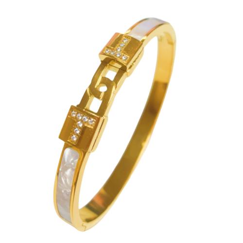 Brazalete del acero inoxidable, acero inoxidable 304, con Nácar, chapado, micro arcilla de zirconia cúbica & para mujer, más colores para la opción, Vendido por UD