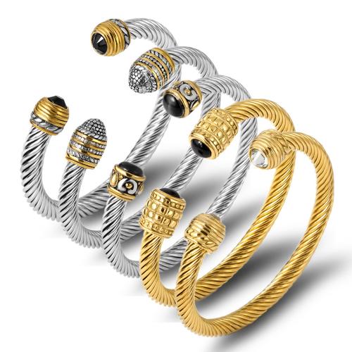 Brazalete del acero inoxidable, acero inoxidable 304, con Perlas plásticas, unisexo & diferentes estilos para la opción & micro arcilla de zirconia cúbica, más colores para la opción, Vendido por UD