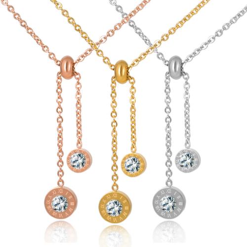 Titanium Steel Necklace, with 304 Stainless Steel Chain, with 3cm extender chain, plated, micro pave cubic zirconia & for woman, more colors for choice, Length:Approx 38 cm, Sold By PC