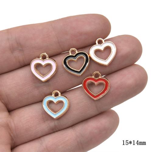 Ciondoli di smalto di lega di zinco, lega in zinco, Cuore, placcato color oro, DIY, nessuno, 15x14mm, 100PC/borsa, Venduto da borsa