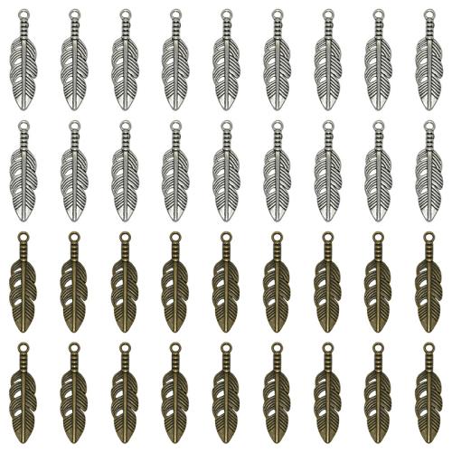 Zink legering Feather Pendler, Zinc Alloy, forgyldt, du kan DIY, flere farver til valg, 29x8mm, 100pc'er/Bag, Solgt af Bag