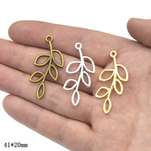 Tibetan Style Leaf Pendants, plated, DIY, more colors for choice, 41x20mm, 100PCs/Bag, Sold By Bag