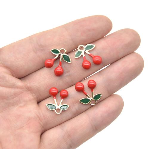 Zinc Alloy Enamel Pendants Cherry gold color plated DIY Sold By Bag