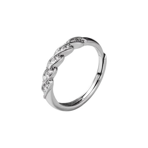 925 Sterling Silver Cuff Finger Ring platinum plated Korean style & for woman & with rhinestone US Ring Sold By PC