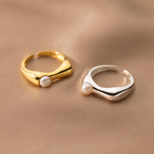 925 Sterling Silver Cuff Finger Ring, with Plastic Pearl, Korean style & for woman, more colors for choice, US Ring Size:5-7.5, Sold By PC