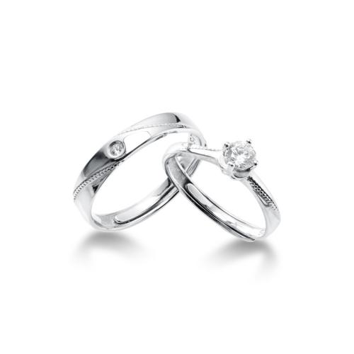 925 Sterling Silver Couple Ring, 2 pieces & adjustable & for couple & with rhinestone, US Ring Size:6-11, Sold By Set