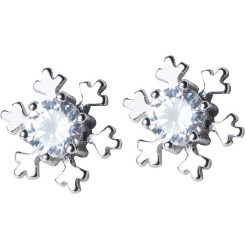 925 Sterling Silver Stud Earring Snowflake Christmas jewelry & micro pave cubic zirconia & for woman 7mm Sold By Pair