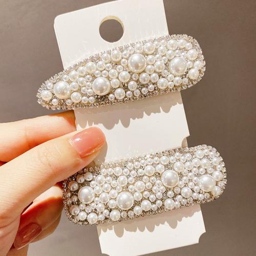 Hair Snap Clips, Plastic Pearl, with Tibetan Style, different styles for choice & for woman & with rhinestone, more colors for choice, 50mm, Sold By PC