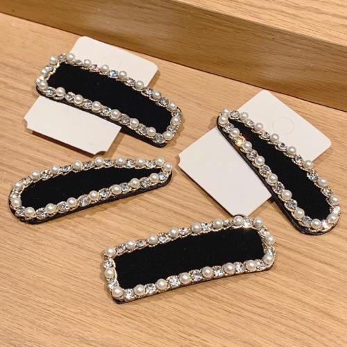 Hair Snap Clips, Plastic Pearl, with Tibetan Style, different styles for choice & for woman & with rhinestone, black, 55mm, Sold By PC