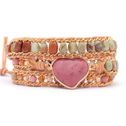 Gemstone Bracelets, Natural Stone, with leather cord, fashion jewelry & multilayer & for woman, Length:Approx 18 cm, Sold By PC