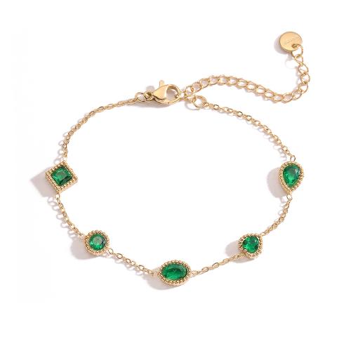 Bracelet d'acier titane, avec 5cm chaînes de rallonge, bijoux de mode & styles différents pour le choix & pavé de micro zircon & pour femme, plus de couleurs à choisir, Longueur:Environ 17 cm, Vendu par paire