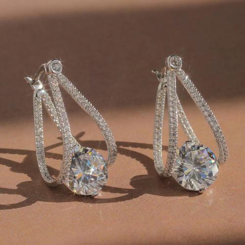 Boucles d'oreilles en laiton zircon cubique pavent, bijoux de mode & pavé de micro zircon & pour femme, Vendu par paire