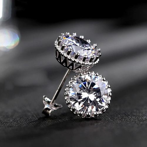 Boucles d'oreilles en laiton zircon cubique pavent, bijoux de mode & pavé de micro zircon & pour femme, 8mm, Vendu par paire