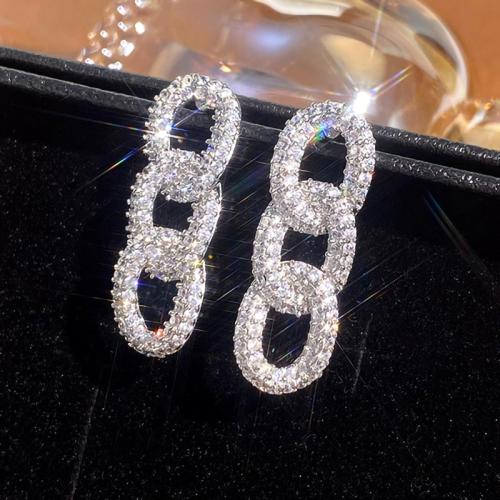 Boucles d'oreilles en laiton zircon cubique pavent, bijoux de mode & pavé de micro zircon & pour femme, 29x10mm, Vendu par paire