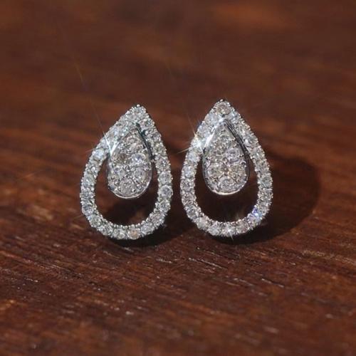 Boucles d'oreilles en laiton zircon cubique pavent, larme, bijoux de mode & pavé de micro zircon & pour femme, 13x9mm, Vendu par paire