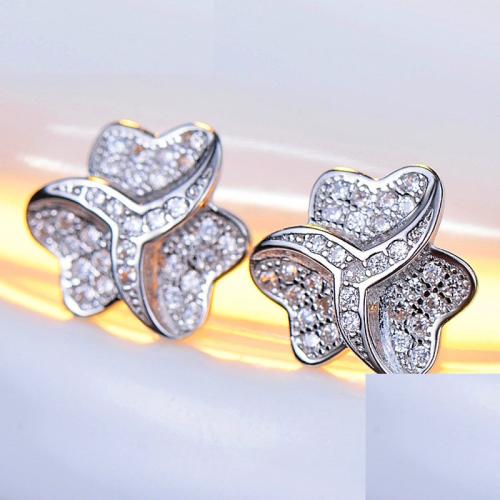 Boucles d'oreilles en laiton zircon cubique pavent, bijoux de mode & pavé de micro zircon & pour femme, 12mm, Vendu par paire