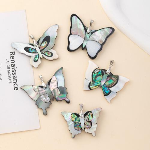 Shell Pendants with Zinc Alloy Butterfly silver color plated DIY Sold By PC