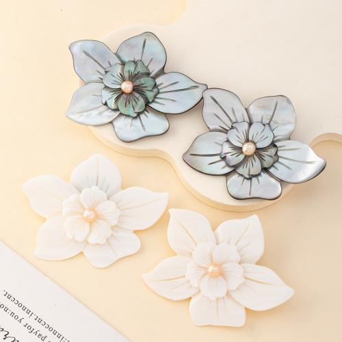 Shell Brooch, with Tibetan Style, Flower, for woman, more colors for choice, 63x47mm, Sold By PC