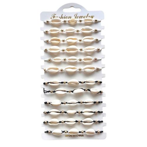 Shell gioielli bracciale, conchiglia, with nailon propilenica & plastica rivestito in rame, Conchiglia, fatto a mano, 12 pezzi & Regolabile & per la donna, colori misti, Lunghezza Appross. 18-26 cm, Venduto da set