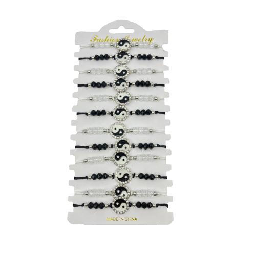 Bracelets de cristal, Nylon polypropylène, avec cristal & alliage de zinc, fait à la main, 12 pièces & Réglable & unisexe & émail, couleurs mélangées, Longueur:Environ 18-26 cm, Vendu par fixé