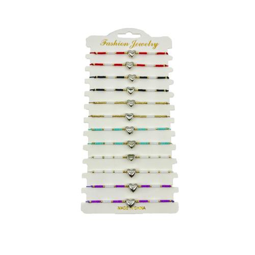 Nylon polypropylène Set de bracelet, avec Seedbead & plastique revêtu de cuivre, coeur, fait à la main, 12 pièces & Réglable & unisexe, couleurs mélangées, Longueur:Environ 18-26 cm, Vendu par fixé