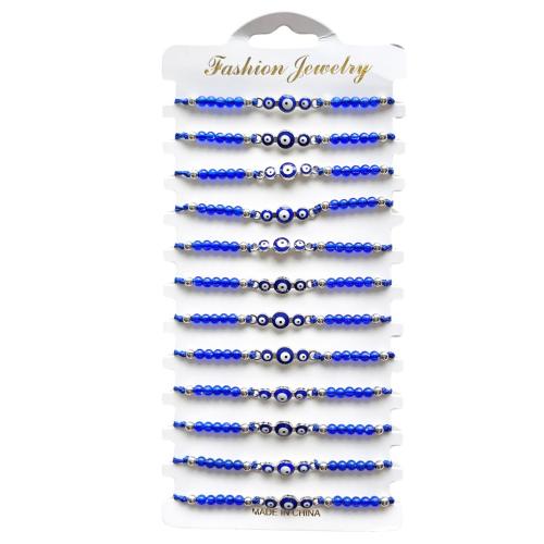 Evil Eye Jewelry Bracelet, Polyamide, with Crystal & Tibetan Style, handmade, 12 pieces & Adjustable & fashion jewelry & Unisex & enamel, blue, Length:Approx 18-26 cm, Sold By Set