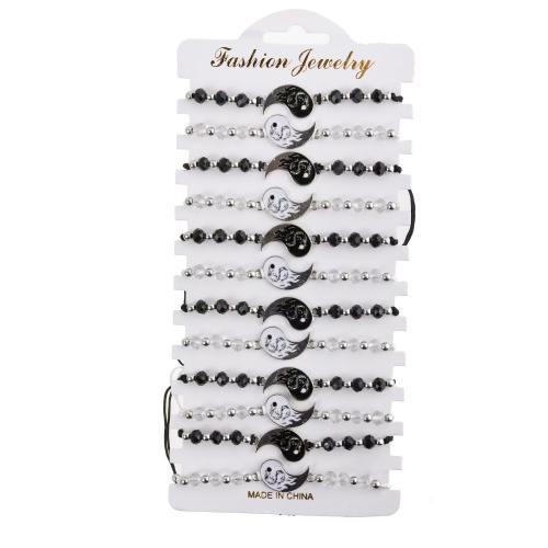 Crystal Bracelets, Polyamide, with Crystal & Tibetan Style, handmade, 12 pieces & Adjustable & fashion jewelry & Unisex & enamel, white and black, Length:Approx 18-26 cm, Sold By Set