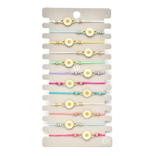 Bracelet en alliage de zinc, Nylon polypropylène, avec alliage de zinc, fleur, fait à la main, 12 pièces & Réglable & bijoux de mode & pour femme & émail, couleurs mélangées, Longueur:Environ 18-26 cm, Vendu par fixé