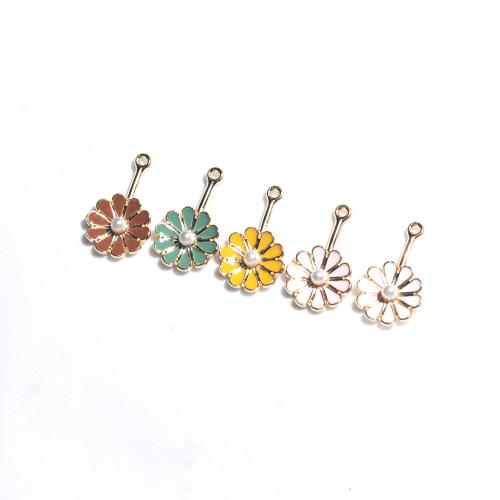 Tibetan Style Enamel Pendants, with Plastic Pearl, Flower, gold color plated, DIY, more colors for choice, 100PCs/Bag, Sold By Bag