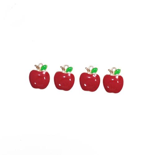 Zinc Alloy Enamel Pendants Apple gold color plated DIY red Sold By Bag