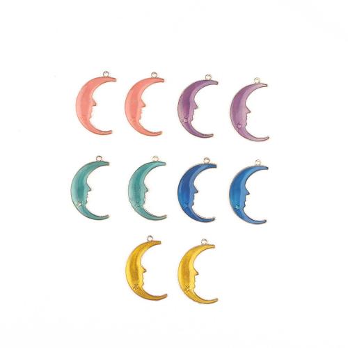 Tibetan Style Enamel Pendants, Moon, gold color plated, DIY, more colors for choice, 100PCs/Bag, Sold By Bag