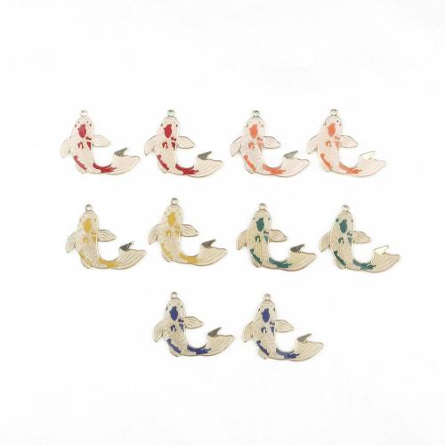 Zinc Alloy Enamel Pendants Fish gold color plated DIY Sold By Bag