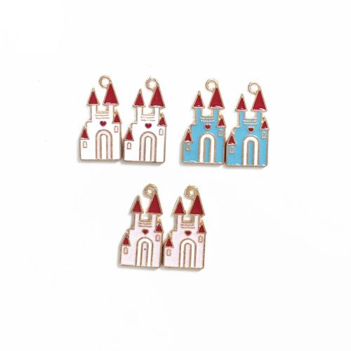 Zinc Alloy Enamel Pendants Castle gold color plated DIY Sold By Bag