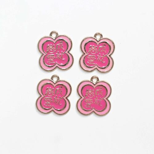 Zinc Alloy Enamel Pendants Flower gold color plated DIY pink Sold By Bag