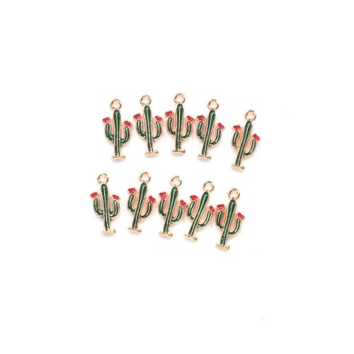 Zinc Alloy émail Pendants, alliage de zinc, Opuntia Stricta, Placage de couleur d'or, DIY, vert, 100PC/sac, Vendu par sac