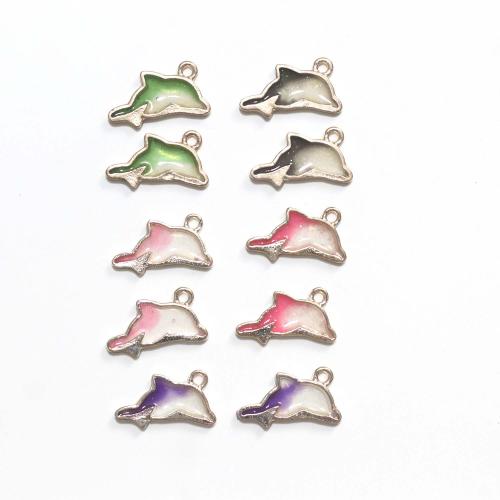 Zinc Alloy Enamel Pendants Dolphin gold color plated DIY Sold By Bag