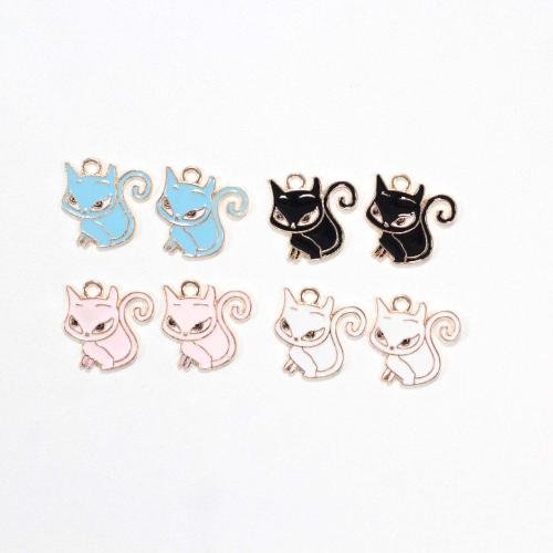 Zinc Alloy Enamel Pendants Cat gold color plated DIY Sold By Bag