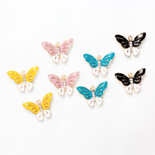 Colgantes de esmalte de la aleación del cinc, aleación de zinc, Mariposa, chapado en color dorado, Bricolaje & con diamantes de imitación, más colores para la opción, 100PCs/Bolsa, Vendido por Bolsa