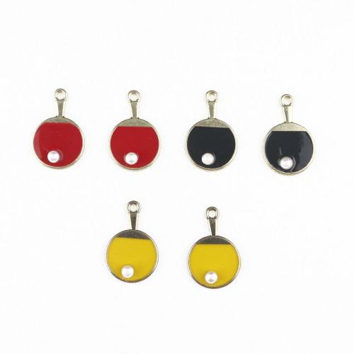 Zinc Alloy émail Pendants, alliage de zinc, avec perle de plastique, Raquette de Tennis de table, Placage de couleur d'or, DIY, plus de couleurs à choisir, 100PC/sac, Vendu par sac