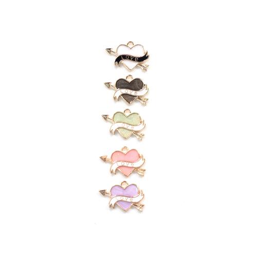 Zinc Alloy Enamel Pendants Heart gold color plated DIY Sold By Bag