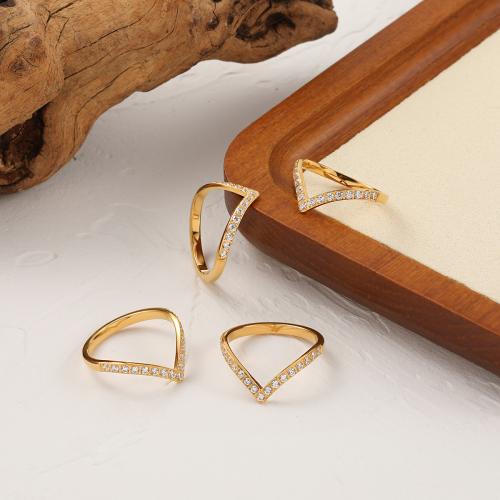 Titanium Steel Finger Ring gold color plated fashion jewelry & with rhinestone golden Sold By PC