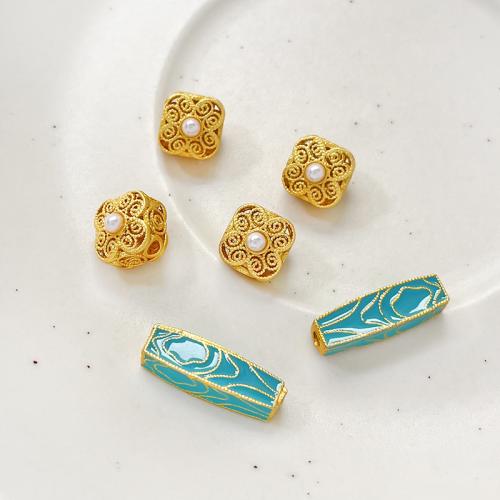 Brass Spacer Beads, with Plastic Pearl, gold color plated, DIY & different designs for choice & enamel, golden, nickel, lead & cadmium free, Sold By PC