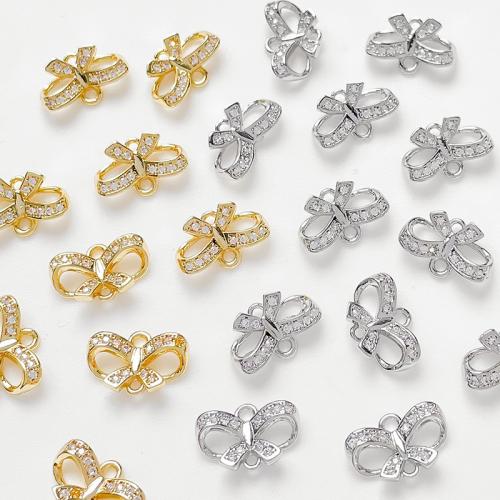 Cubic Zirconia Micro Pave Brass Connector, Bowknot, plated, DIY & micro pave cubic zirconia, more colors for choice, nickel, lead & cadmium free, 10x7mm, Sold By PC