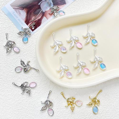 Zinc Alloy Leaf Pendants with Glass plated DIY nickel lead & cadmium free Sold By PC