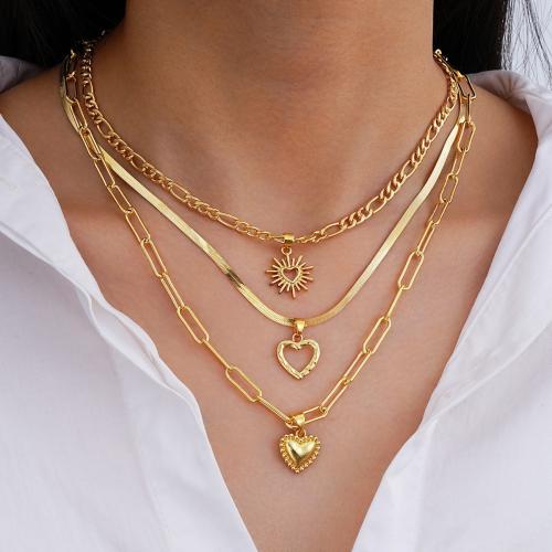 Tibetan Style Jewelry Necklace, gold color plated, fashion jewelry, golden, nickel, lead & cadmium free, 3PCs/Set, Sold By Set