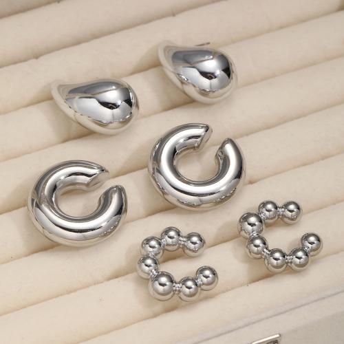 Boucle d'oreille dormeuse en alliage de zinc, Placage de couleur argentée, bijoux de mode, argent, protéger l'environnement, sans nickel, plomb et cadmium, 3pairescouple/fixé, Vendu par fixé