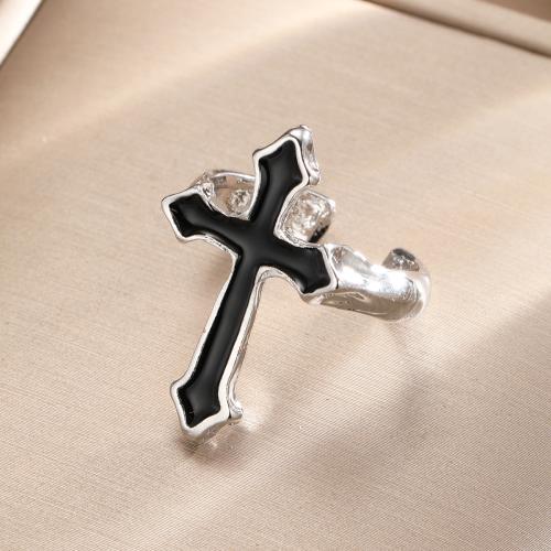 Tibetan Style Finger Ring, Cross, silver color plated, fashion jewelry & enamel, silver color, nickel, lead & cadmium free, Sold By PC